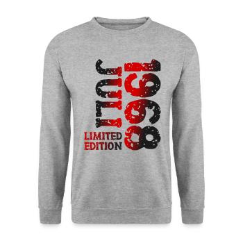 1968 Juli Limited Edition Geburtstag Geschenk - Unisex Pullover - Weißgrau meliert - Vorne - Alina (178cm) & Michal (187cm)