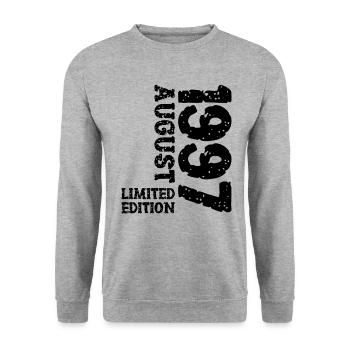 1997 August Limited Edition 26. Geburtstag Outfit - Unisex Pullover - Weißgrau meliert - Vorne - Alina (178cm) & Michal (187cm)