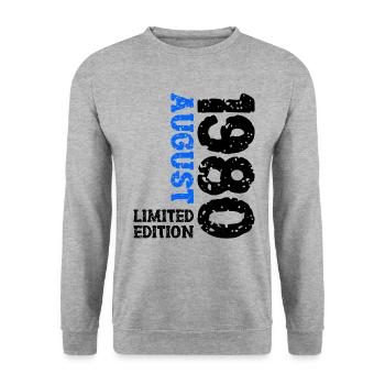 1980 August Limited Edition 43. Geburtstag Outfit - Unisex Pullover - Weißgrau meliert - Vorne - Alina (178cm) & Michal (187cm)