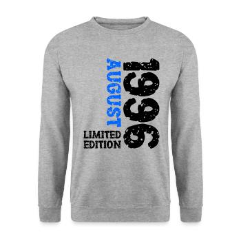 1996 August Limited Edition 27. Geburtstag Outfit - Unisex Pullover - Weißgrau meliert - Vorne - Alina (178cm) & Michal (187cm)