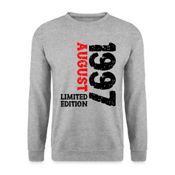 1997 August Limited Edition 26. Geburtstag Outfit - Unisex Pullover - Weißgrau meliert - Vorne - Alina (178cm) & Michal (187cm)