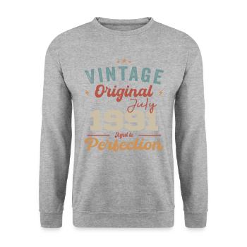 Juillet 1991 Anniversaire Juillet 1991 Original 1991 Juillet - Sweat-shirt Unisexe - gris chiné - Devant - Alina (178cm) & Michal (187cm)
