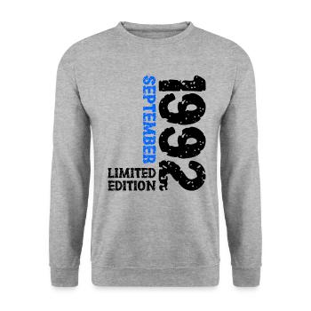 1992 September Limited Edition 31. Geburtstag Deko - Unisex Pullover - Weißgrau meliert - Vorne - Alina (178cm) & Michal (187cm)