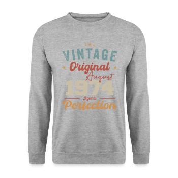 August 1974 Vintage Vintage Birthday Retro - Unisex Sweatshirt - salt & pepper - Front - Alina (178cm) & Michal (187cm)