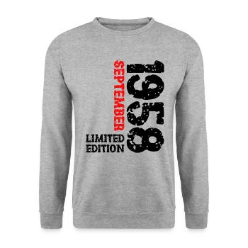 1958 September Limited Edition 65th Birthday Decoration - Unisex Sweatshirt - salt & pepper - Front - Alina (178cm) & Michal (187cm)