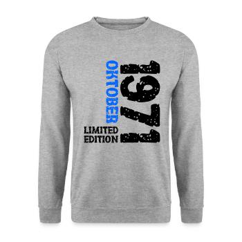 1971 Oktober Limited Edition 52. Geburtstag Deko - Unisex Pullover - Weißgrau meliert - Vorne - Alina (178cm) & Michal (187cm)