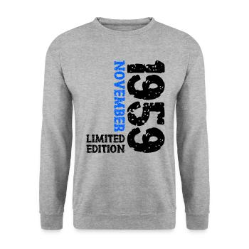 1959 November Limited Edition 64th Birthday Decoration - Unisex Sweatshirt - salt & pepper - Front - Alina (178cm) & Michal (187cm)