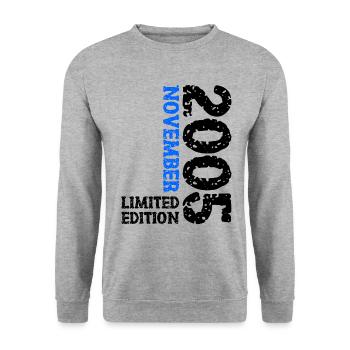2005 November Limited Edition 18. Geburtstag Deko - Unisex Pullover - Weißgrau meliert - Vorne - Alina (178cm) & Michal (187cm)