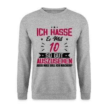 Ich hasse es mit 10 Geburtstag Gut Aussehen - Unisex Pullover - Weißgrau meliert - Vorne - Alina (178cm) & Michal (187cm)