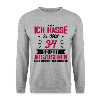 Ich hasse es mit 34 Geburtstag Gut Aussehen - Unisex Pullover - Weißgrau meliert - Vorne - Alina (178cm) & Michal (187cm)