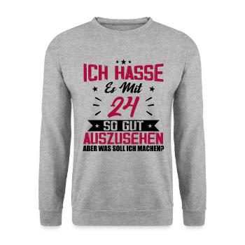 Ich hasse es mit 24 Geburtstag Gut Aussehen - Unisex Pullover - Weißgrau meliert - Vorne - Alina (178cm) & Michal (187cm)