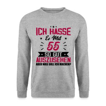 Ich hasse es mit 55 Geburtstag Gut Aussehen - Unisex Pullover - Weißgrau meliert - Vorne - Alina (178cm) & Michal (187cm)