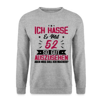 Ich hasse es mit 52 Geburtstag Gut Aussehen - Unisex Pullover - Weißgrau meliert - Vorne - Alina (178cm) & Michal (187cm)