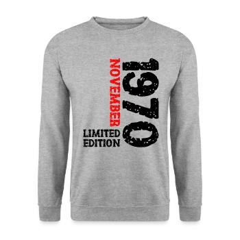 1970 ' s novembre Limited Edition 53e anniversaire décoration - Sweat-shirt Unisexe - gris chiné - Devant - Alina (178cm) & Michal (187cm)