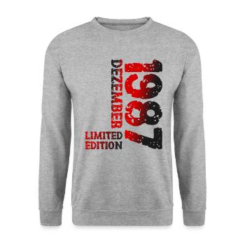 1987 Décembre Édition Limitée 36ème Anniversaire Décoration - Sweat-shirt Unisexe - gris chiné - Devant - Alina (178cm) & Michal (187cm)