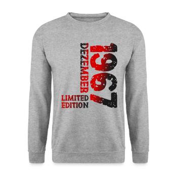 1967 Dezember Limited Edition 56. Geburtstag Deko - Unisex Pullover - Weißgrau meliert - Vorne - Alina (178cm) & Michal (187cm)