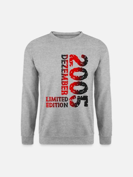 2005 Dezember Limited Edition 18. Geburtstag Deko - Unisex Pullover - Weißgrau meliert