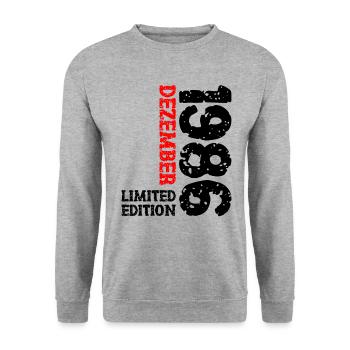 1986 Dezember Limited Edition 37. Geburtstag Deko - Unisex Pullover - Weißgrau meliert - Vorne - Alina (178cm) & Michal (187cm)