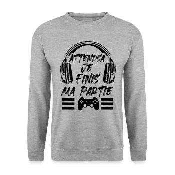 Attends Je Finis Ma Partie - Sweat-shirt Unisexe - gris chiné - Devant - Alina (178cm) & Michal (187cm)