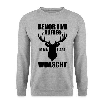 Bevor I mi aufreg Is Ma Liaba Wuascht Geschenk - Unisex Pullover - Weißgrau meliert - Vorne - Alina (178cm) & Michal (187cm)