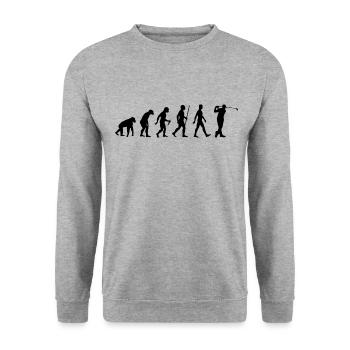 Golf Evolution Golfer Entwicklung Golfen - Unisex Pullover - Weißgrau meliert - Vorne - Alina (178cm) & Michal (187cm)