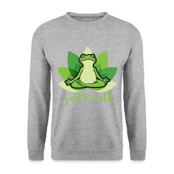Yoga Frosch Pilates Meditation Just Breath Shirt - Unisex Pullover - Weißgrau meliert - Vorne - Alina (178cm) & Michal (187cm)