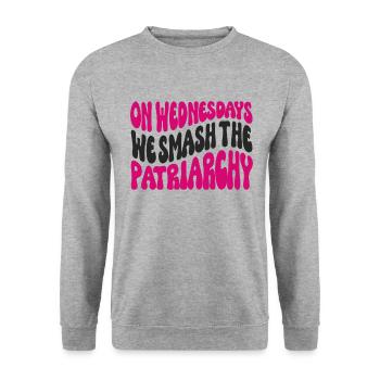 Le mercredi, nous brisons le patriarcat - Sweat-shirt Unisexe - gris chiné - Devant - Alina (178cm) & Michal (187cm)