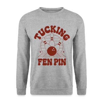 Tucking Fen Pin Bowling Humor Wortspiel - Unisex Pullover - Weißgrau meliert - Vorne - Alina (178cm) & Michal (187cm)