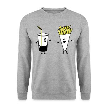 french fries drink - Unisex Pullover - Weißgrau meliert - Vorne - Alina (178cm) & Michal (187cm)