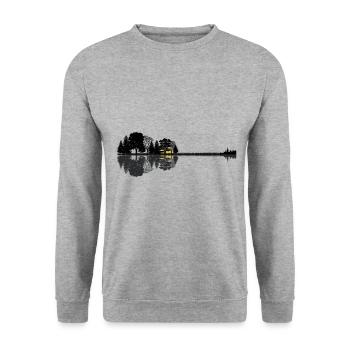 Abstrakte Gitarre | Wald See Gitarrist Geschenk - Unisex Pullover - Weißgrau meliert - Vorne - Alina (178cm) & Michal (187cm)
