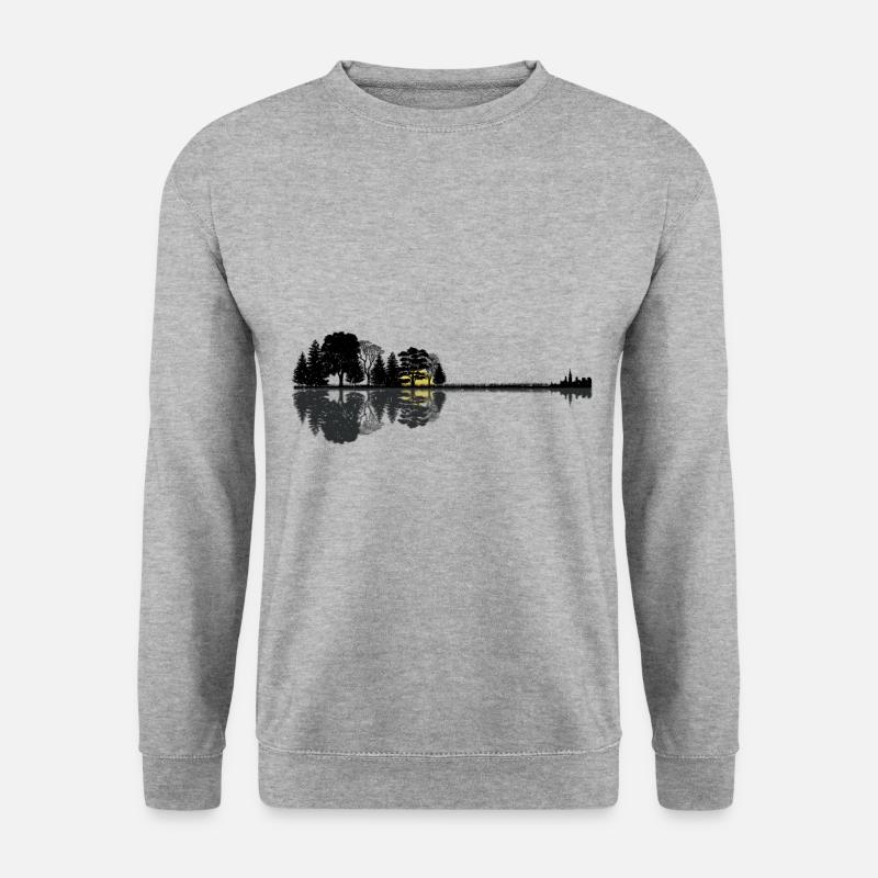 Abstrakte Gitarre | Wald See Gitarrist Geschenk - Unisex Pullover - Weißgrau meliert