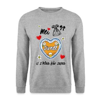Mei Dirndl Is Z Kloa Pour Zwoa Wiesn - Sweat-shirt Unisexe - gris chiné - Devant - Alina (178cm) & Michal (187cm)