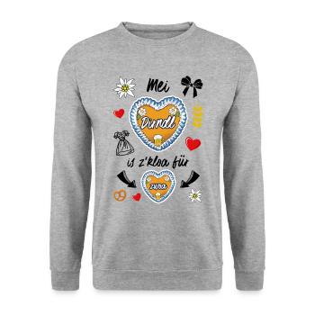 Mei Dirndl Is Z Kloa Pour Zwoa Wiesn - Sweat-shirt Unisexe - gris chiné - Devant - Alina (178cm) & Michal (187cm)