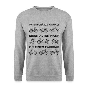 Alter Mann Mit Fahrrad - Unisex Pullover - Weißgrau meliert - Vorne - Alina (178cm) & Michal (187cm)