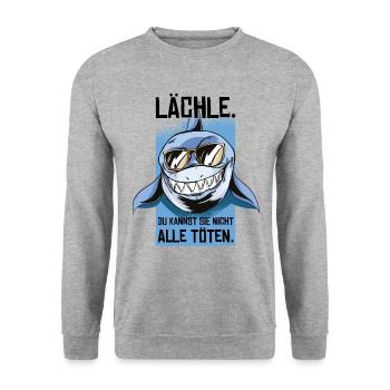 Lächle Du Kannst Sie Nicht Alle Töten - Unisex Pullover - Weißgrau meliert - Vorne - Alina (178cm) & Michal (187cm)