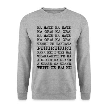 Haka Neuseeland Rugby - Unisex Pullover - Weißgrau meliert - Vorne - Alina (178cm) & Michal (187cm)