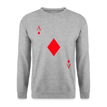 Kartenspiel Karo Ass - Unisex Pullover - Weißgrau meliert - Vorne - Alina (178cm) & Michal (187cm)