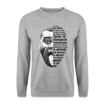 Haka Neuseeland Rugby - Unisex Pullover - Weißgrau meliert - Vorne - Alina (178cm) & Michal (187cm)