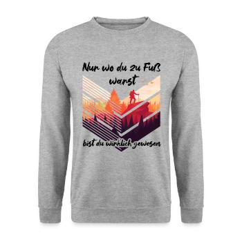 Wandern Spruch - Unisex Pullover - Weißgrau meliert - Vorne - Alina (178cm) & Michal (187cm)