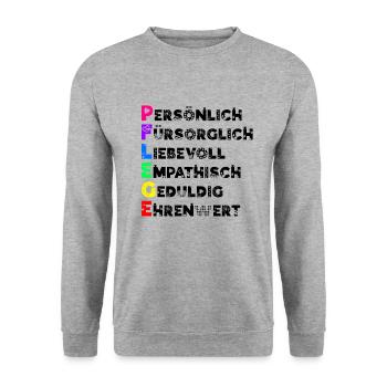 Altenpflege Definition Von Pflege - Unisex Pullover - Weißgrau meliert - Vorne - Alina (178cm) & Michal (187cm)