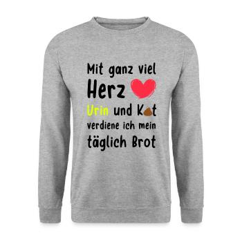 Altenpflege Mit Herz Urin Kot Täglich Brot - Unisex Pullover - Weißgrau meliert - Vorne - Alina (178cm) & Michal (187cm)