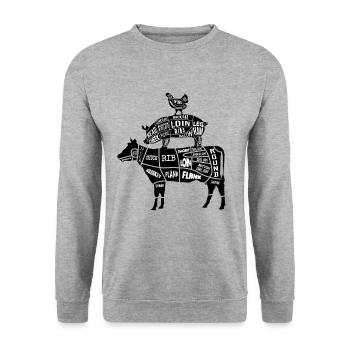 Grilling meat pieces chicken pork beef - Unisex Sweatshirt - salt & pepper - Front - Alina (178cm) & Michal (187cm)