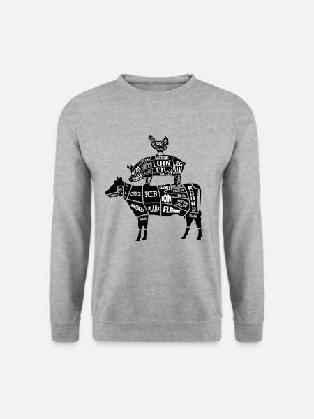 Grillen Fleischteile Huhn Schwein Rind - Unisex Pullover - Weißgrau meliert