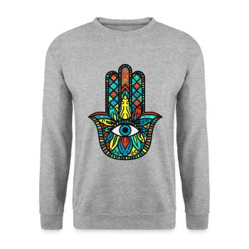 Meditation Hamsa Die Hand Der Fatima - Unisex Pullover - Weißgrau meliert - Vorne - Alina (178cm) & Michal (187cm)