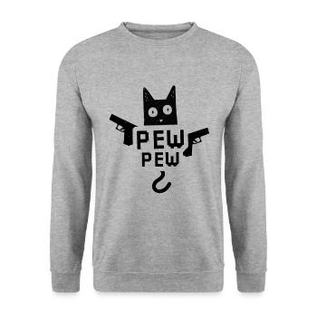 Pew Pew Cat Meme cat - Unisex Sweatshirt - salt & pepper - Front - Alina (178cm) & Michal (187cm)