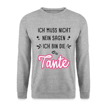 Ich Muss Nicht Nein Sagen Ich Bin Tante - Unisex Pullover - Weißgrau meliert - Vorne - Alina (178cm) & Michal (187cm)