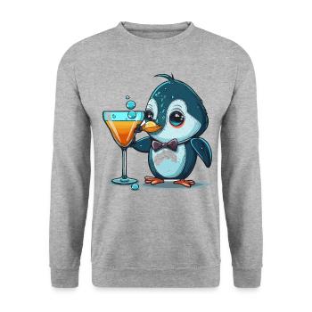 Ausgefallener Pinguin - Unisex Pullover - Weißgrau meliert - Vorne - Alina (178cm) & Michal (187cm)