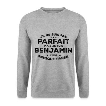 Benjamin Ein Vorname, eine Haltung Humor Benjamin - Unisex Pullover - Weißgrau meliert - Vorne - Alina (178cm) & Michal (187cm)