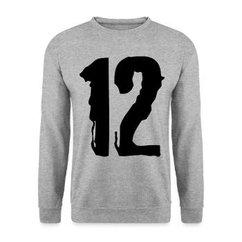 12 Zahl Trikot - Unisex Pullover - Weißgrau meliert - Vorne - Alina (178cm) & Michal (187cm)