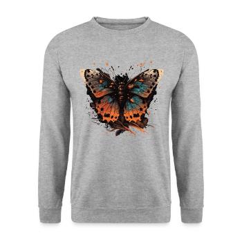 Brauner Schmetterling - Unisex Pullover - Weißgrau meliert - Vorne - Alina (178cm) & Michal (187cm)